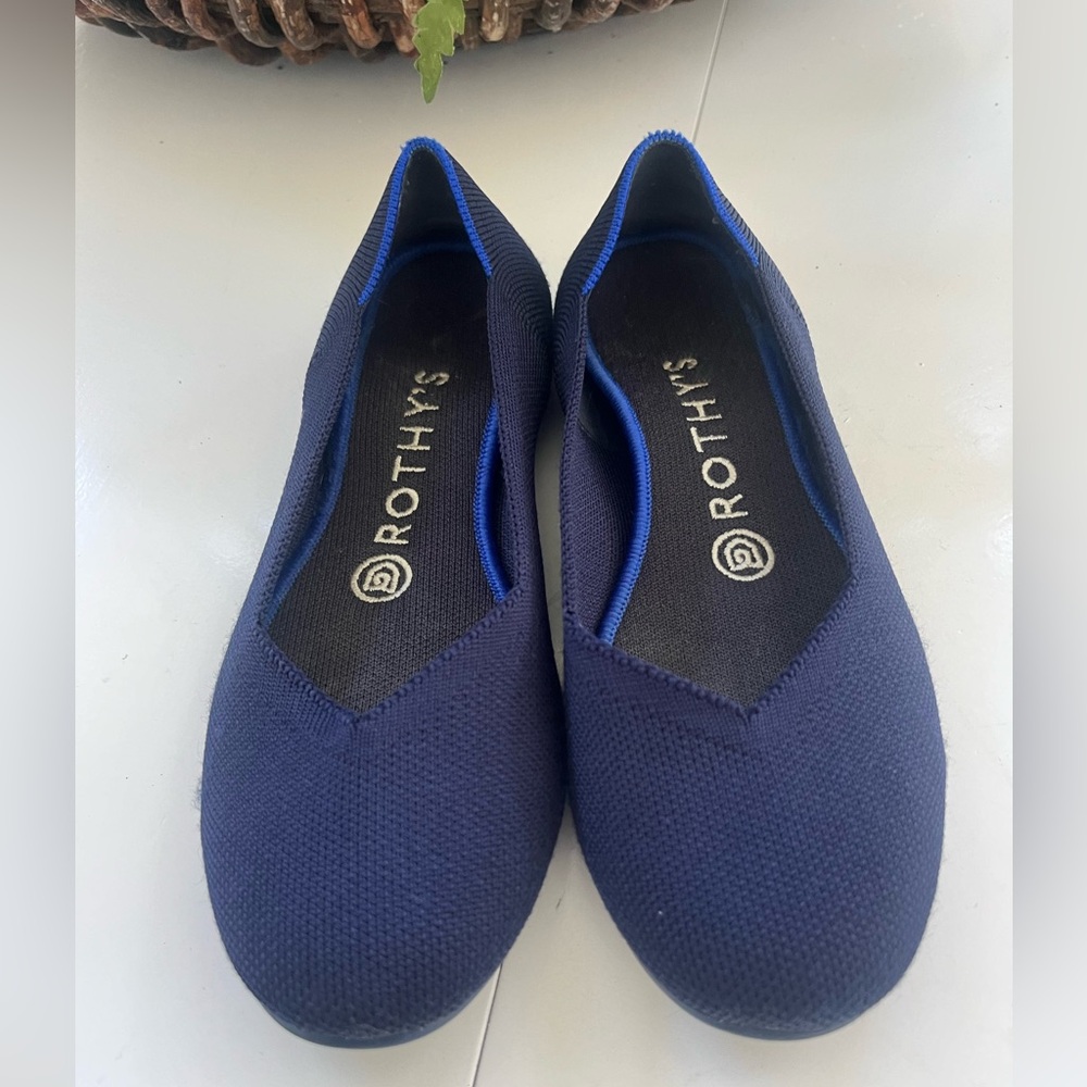 Rothy’s The Flat wmn 7 Navy Blue Knit Fabric Slip On Round Toe Ballet Flats